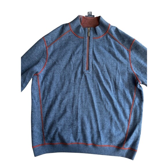NWT Tommy Bahama Sweater Mens Blue Red Reversible Quarter Zip Pullover Sz XXL - Picture 6 of 16